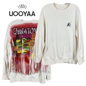 UOOYAA Panda Unisex’s Sweatshirt Sparkle “Chinatown” Fringed Back Sz S